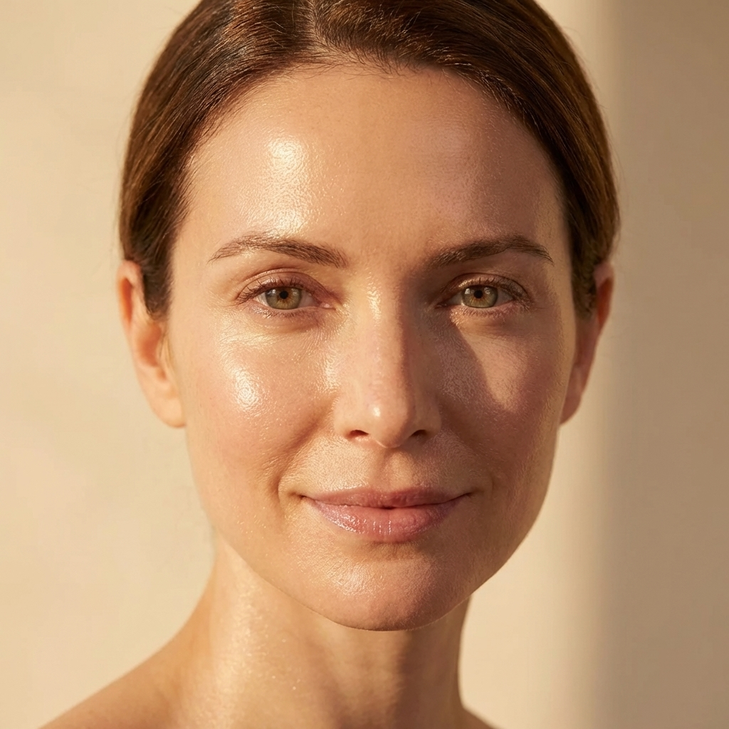 Close-up of a woman's face with a neutral background